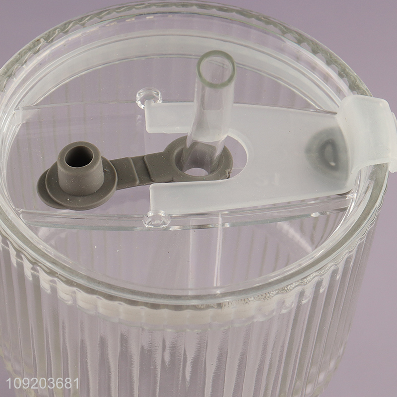 Good Quality 350Ml Clear Glass Ice Coffee Cup with Lid & Straw