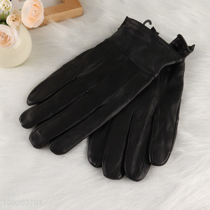 High Quality Winter Pu Leather Gloves With Fleece Lining for Men Women