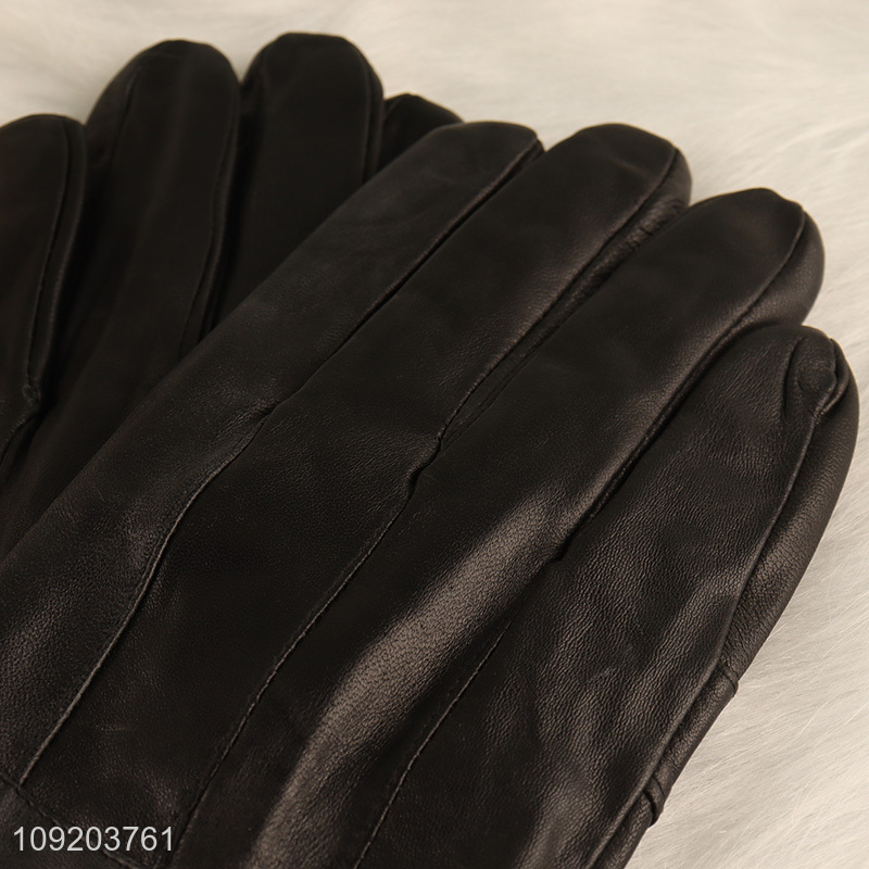 High Quality Winter Pu Leather Gloves With Fleece Lining for Men Women