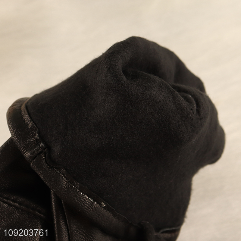 High Quality Winter Pu Leather Gloves With Fleece Lining for Men Women