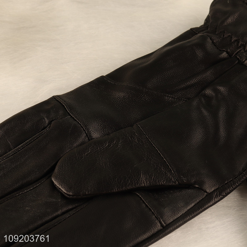 High Quality Winter Pu Leather Gloves With Fleece Lining for Men Women