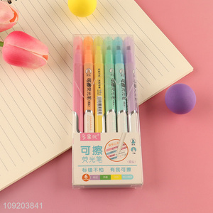 Wholesale 6 Colors Erasable Highlighters Doual Tip Highlighter Pens for Students
