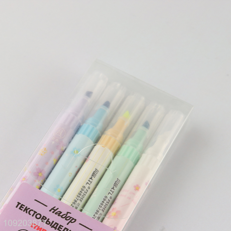 Hot Selling 5 Colors Highlighters Chisel Tip Highlighter Markers School Supplies