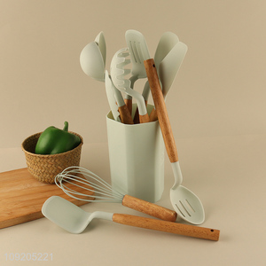 High Quality 12PCS Wooden Handle Plastic Kitchen Utensils Set with Holder