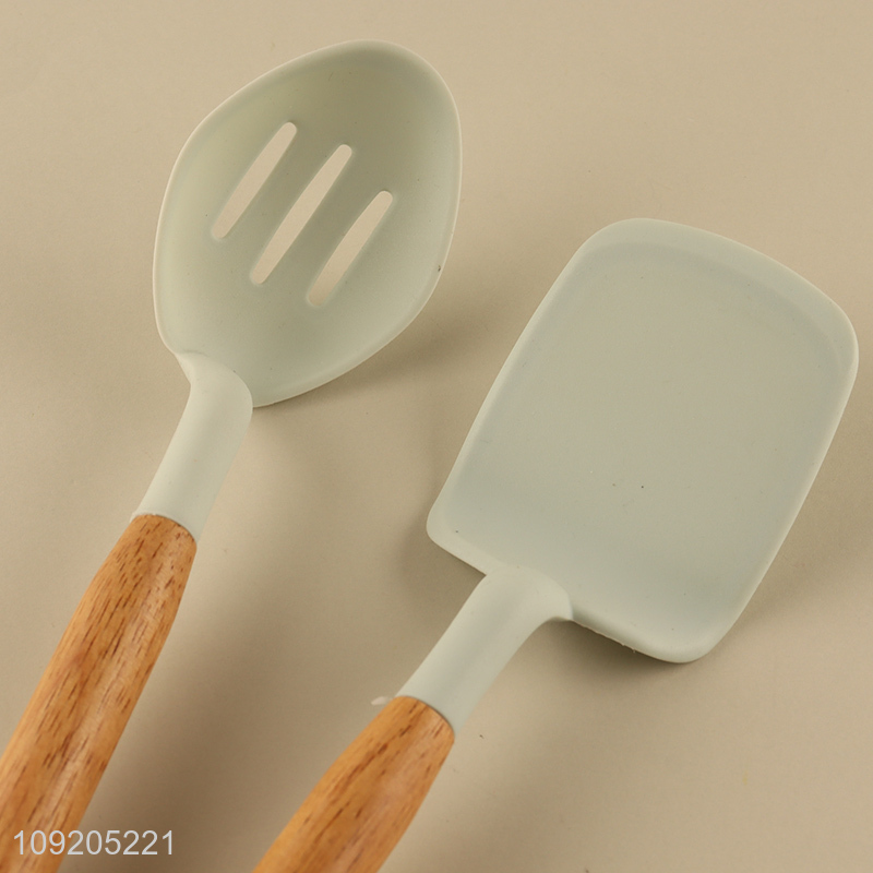 High Quality 12PCS Wooden Handle Plastic Kitchen Utensils Set with Holder