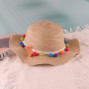 High Quality Women'S Straw Hat Wavy Brim Summer Beach Sun Hat