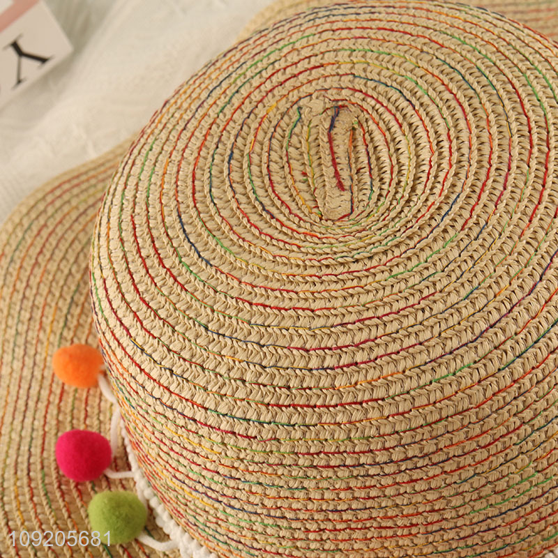 High Quality Women'S Straw Hat Wavy Brim Summer Beach Sun Hat