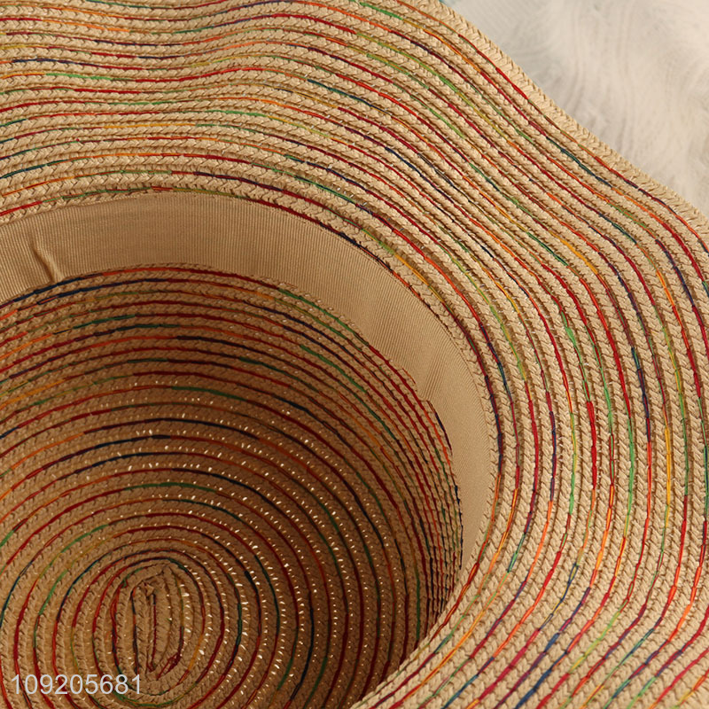 High Quality Women'S Straw Hat Wavy Brim Summer Beach Sun Hat