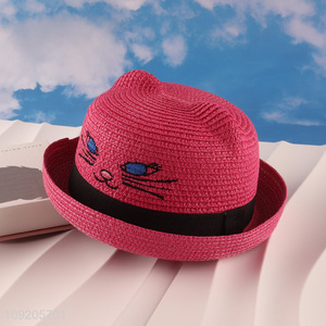 New Arrival Kids Straw Hat Cat Sun Hat Summer Beach Hat
