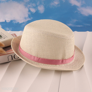 Wholesale Straw Fedora Hat Short Brim Summer Sun Hat for Men Women