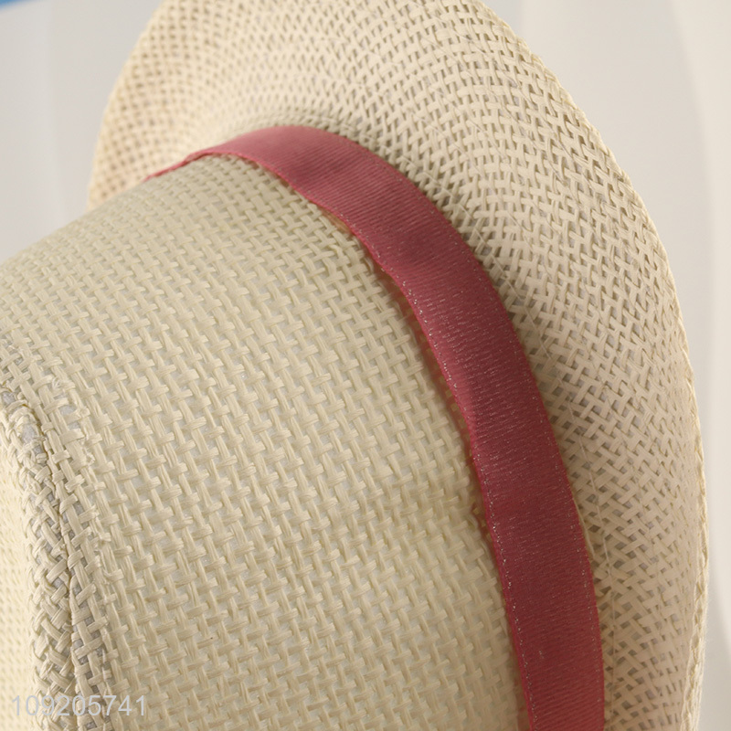 Wholesale Straw Fedora Hat Short Brim Summer Sun Hat for Men Women