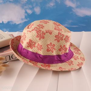 High Quality Printed Straw Fedora Hat Summer Beach Hat for Adults