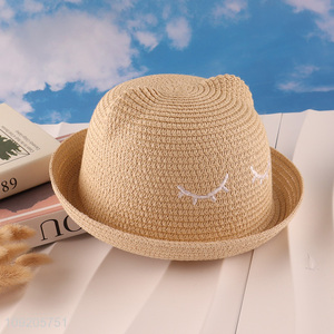 Good Quality Kids Straw Hat Cat Beach Hat Outdoor Sun Hat
