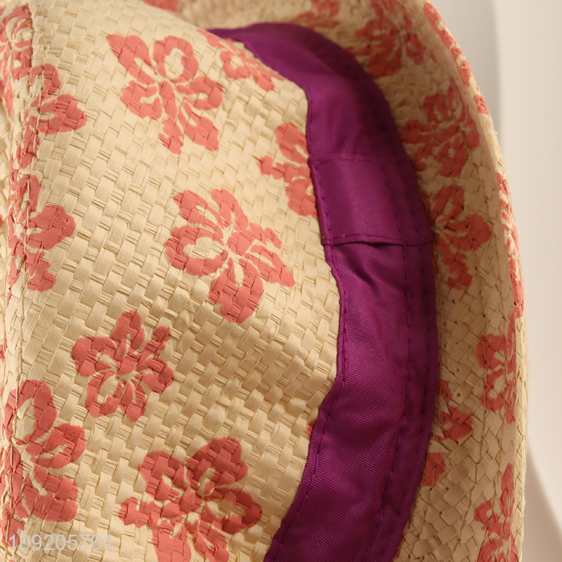 High Quality Printed Straw Fedora Hat Summer Beach Hat for Adults