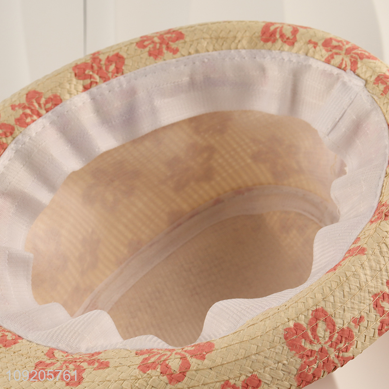 High Quality Printed Straw Fedora Hat Summer Beach Hat for Adults