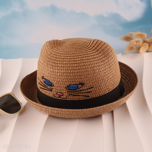 China Imports Kids Straw Hat Cat Beach Hat Outdoor Sun Hat