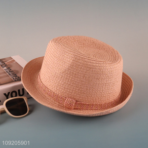 Factory Supply Men Women Straw Fedora Hat Summer Short Brim Beach Hat