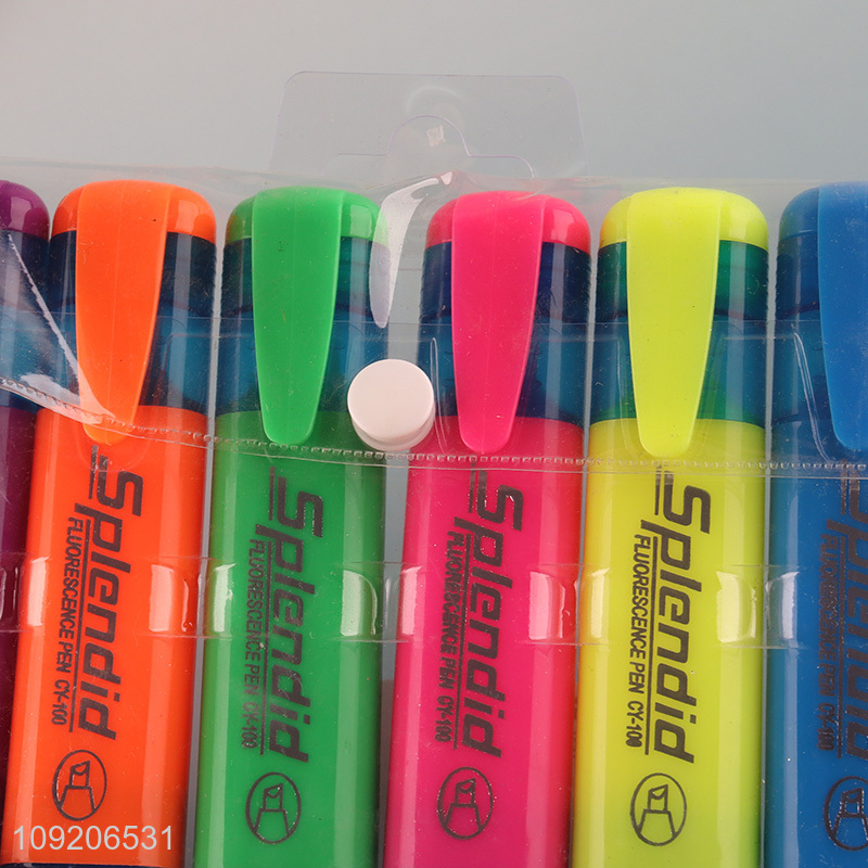 Factory Supply 6 Colors Chisel Tip Highliter Markers for School Students