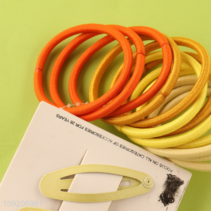 Good Quality 14PCS/Set Elastic Hair Ties and Snap Hair Clips Set