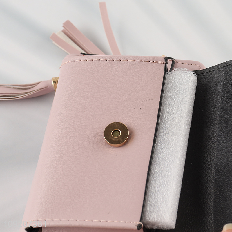 Online Wholesale Womens Wallet Pu Leather Wallet with Shoulder Strap