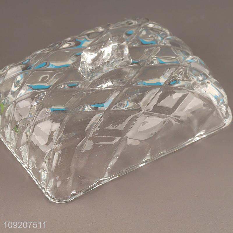 High Quality Clear Glass Butter Dish Butter Holder Tray with Lid
