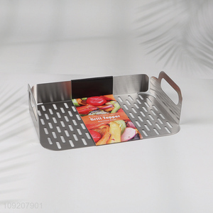 Top Sale Stainless Steel Perforated Barbecue Basket Grill Tray Grill Topper
