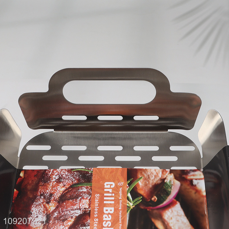 Hot products stainless steel barbecue tool barbecue grill basket with handle
