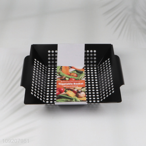 Low price black non-stick coating barbecue grill basket vegetable basket