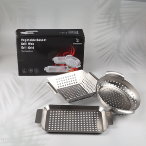 Best quality 3pcs stainless steel vegetable basket grill wok grill grid set