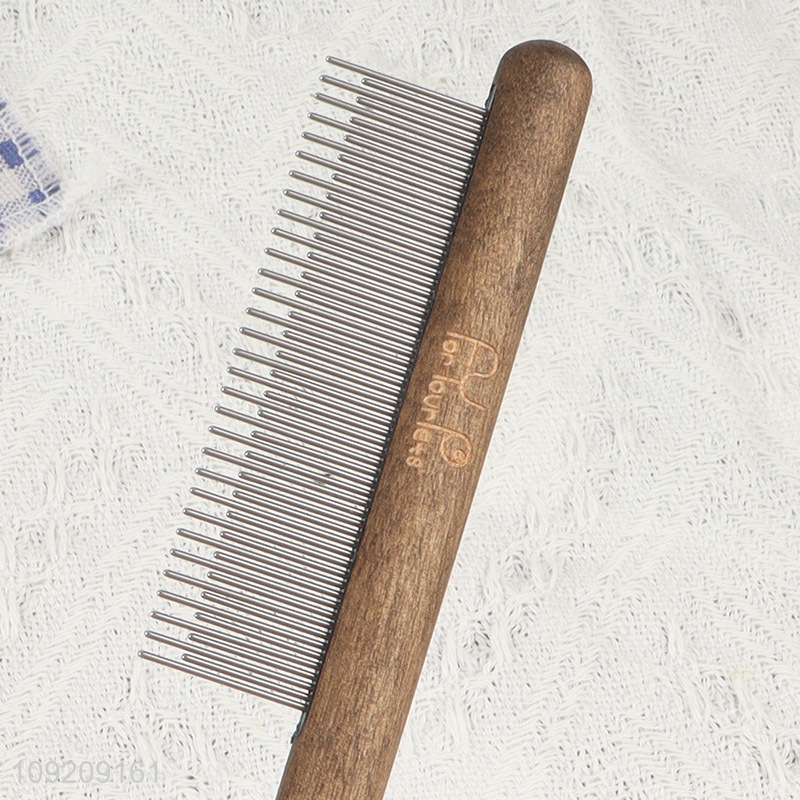 Online wholesale professional pet grooming tool pet hair comb with wooden handle