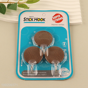 New Arrival 3 Pack Wood Grain Adhesive Hooks Durable Wall Hooks