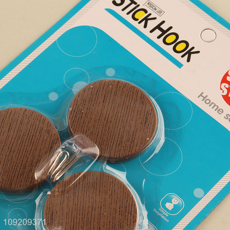 New Arrival 3 Pack Wood Grain Adhesive Hooks Durable Wall Hooks