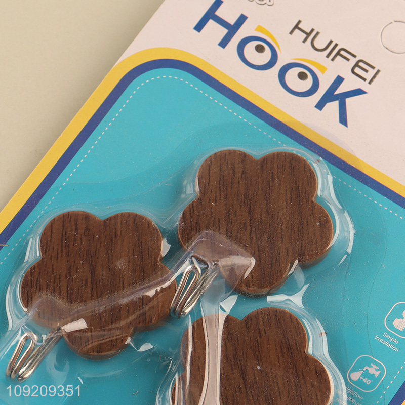 New Product 3 Pack Wood Grain Adhesive Towel Hooks for Hanging