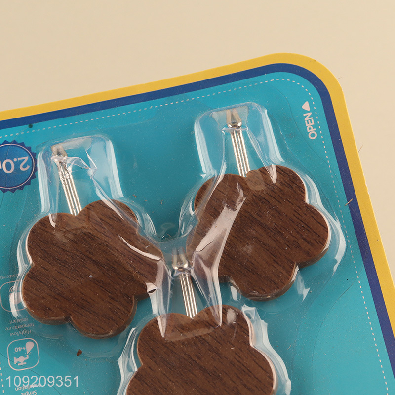 New Product 3 Pack Wood Grain Adhesive Towel Hooks for Hanging