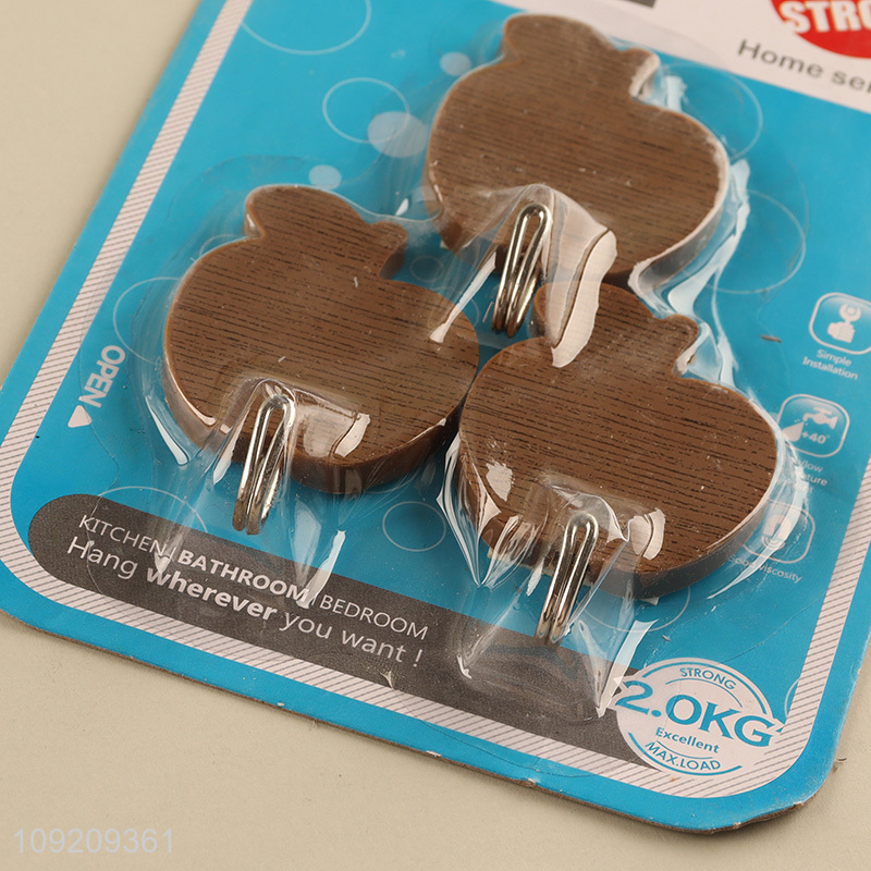 Good Quality 3 Pack Wood Grain Adhesive Hooks for Hanging Towel