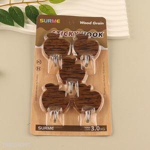 New Product 5 Pack Wood Grain Adhesive Hooks Towel Key Hangers