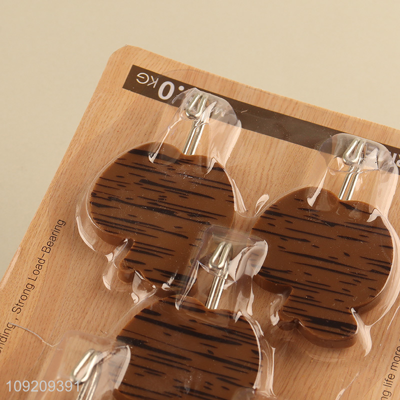 New Product 5 Pack Wood Grain Adhesive Hooks Towel Key Hangers
