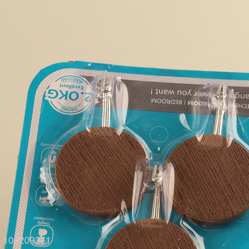 New Arrival 3 Pack Wood Grain Adhesive Hooks Durable Wall Hooks