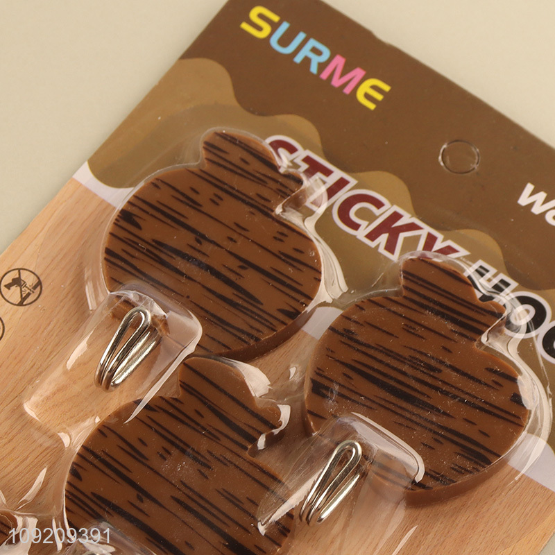 New Product 5 Pack Wood Grain Adhesive Hooks Towel Key Hangers