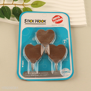Wholesale 3 Pack Wood Grain Plastic Wall Hooks Adhesive Coat Hooks