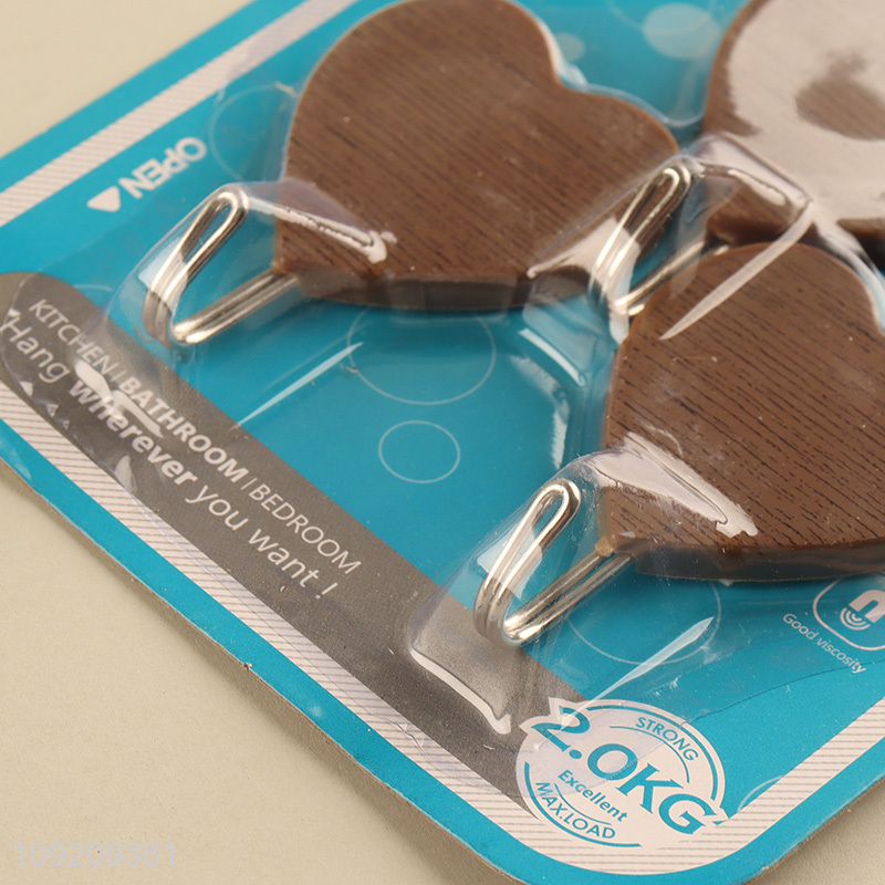 Wholesale 3 Pack Wood Grain Plastic Wall Hooks Adhesive Coat Hooks