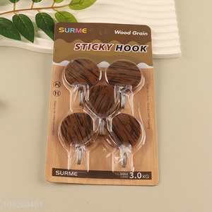 High Quality 5 Pack Wood Grain Plastic Wall Hooks Utility Hooks