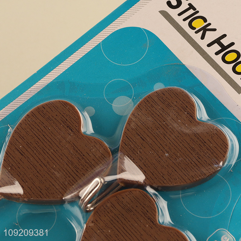 Wholesale 3 Pack Wood Grain Plastic Wall Hooks Adhesive Coat Hooks