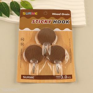 China Imports 3 Pack Wood Grain Adhesive Hooks Towel Coat Hooks