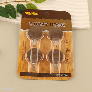 Factory Price 4 Pack Wood Grain Plastic Wall Hooks Adhesive Hooks