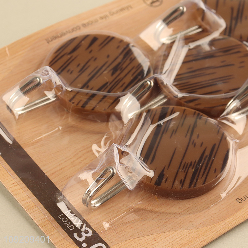 High Quality 5 Pack Wood Grain Plastic Wall Hooks Utility Hooks