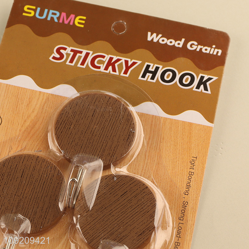China Imports 3 Pack Wood Grain Adhesive Hooks Towel Coat Hooks