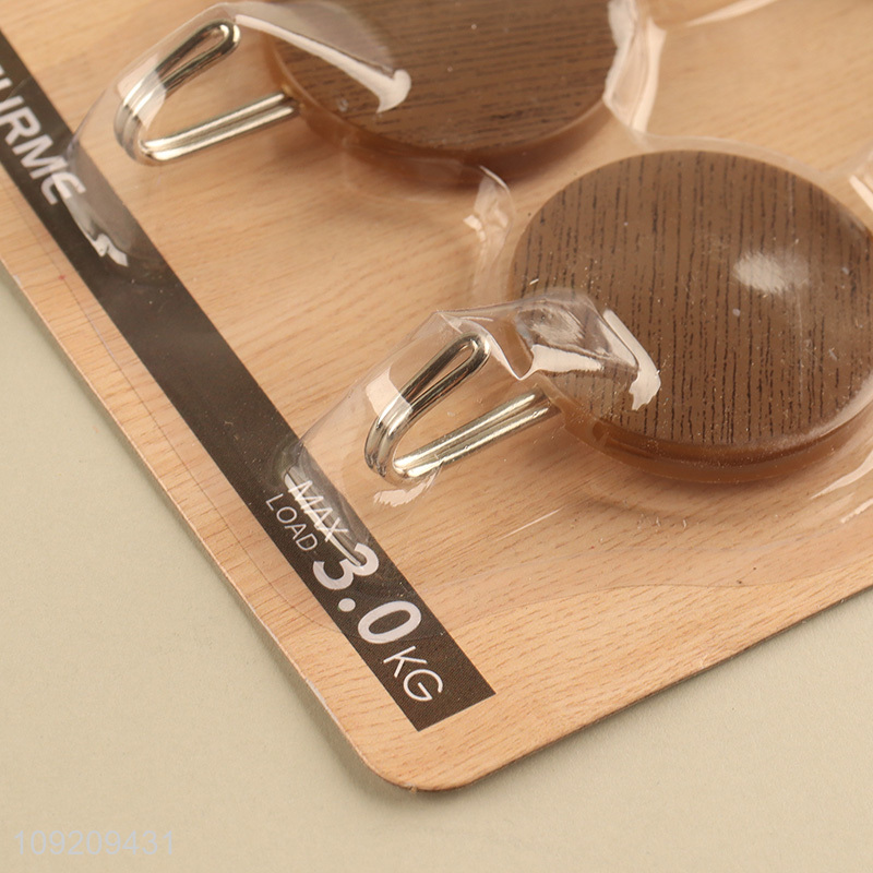 Factory Supply 4 Pack Wood Grain Sticky Hooks Strong Adhesive Hooks