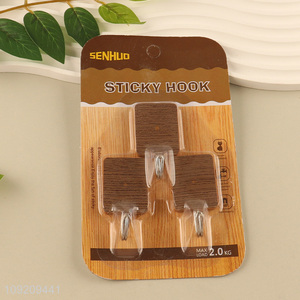 Popular Product 3 Pack Wood Grain Adhesive Hooks for Kitchen Bathroom