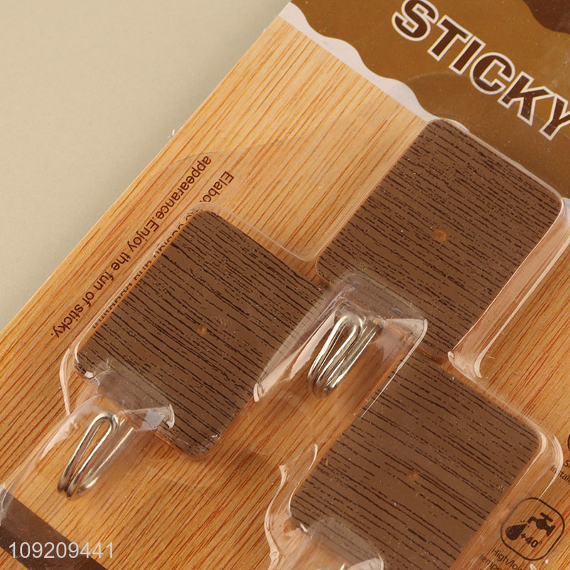 Popular Product 3 Pack Wood Grain Adhesive Hooks for Kitchen Bathroom